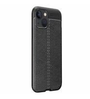 Vendas iPhone 13 Mini Deri Desenli Çift Katmanlı Silikon Kılıf + Seramik Nano Ekran Koruyucu (Siyah)