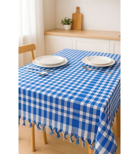 170x170 Pötikare Yer Sofra Bezi Piknik Masa Örtüsü Saçaklı (Mavi)