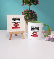 Dünyanın En Güzel Öğretmeni Kupa Bardak Lacivert Dekoratif Taş Baskı (Model 7)