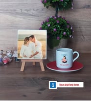 Anne Adayı Fotoğraflı Dekoratif Taş, Ahşap Altlıklı Türk Kahvesi Fincanı Hediye (Model 3)