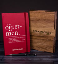eJOYA Öğretmenlere Özel Ahşap Kutuda Defter Kalem Hediye Seti 110588 (Bordo)
