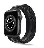 Apple Watch Seri 2/3/4/5/6/7/8/se 38mm-40mm-41mm Uyumlu Hasır Metal Kordon (Siyah-Gri)