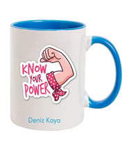 İsme Özel Renkli Kulp Kupa Bardak - Know Your Power Temalı (Mavi)