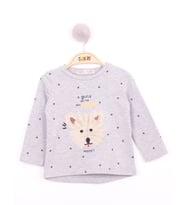Toontoy Kız Bebek Köpek Nakışlı T-Shirt ( Gri-Melanj)