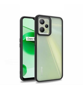 Realme C35 Kılıf Case, Kamera Lens Korumalı Elektroplatin Kaplama Sert PC Koruyucu Colourful Platinum Serisi (Siyah)