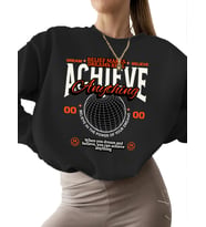 Bej 3 iplik şardonlu Sweatshirt unisex İnanç rüyayı gerçekleştirir tipografi Baskılı Sweatshirt (Siyah)