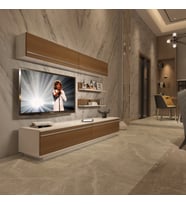 Decoraktiv Eko 5B Mdf Std Tv Ünitesi Tv Sehpası - Parlak Beyaz (Beyaz - Ceviz)