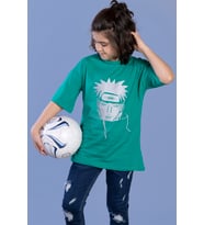 Toontoy Unisex Çocuk Reflektör Baskılı Tişört (Yeşil)
