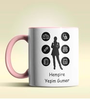 Kişiye Özel Hemşire Silüet (Bayan) 2 Tasarım Turuncu Kupa Bardak (Pembe)