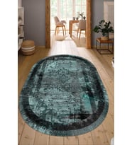 Dijital Baskılı Kaymaz Taban Yıkanabilir Oval Salon Halısı Mutfak Halısı Yolluk NDO-SD-278 (Yeşil)