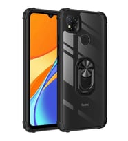 Xiaomi Redmi 9C Kılıf Şeffaf Sararmaz Yüzüklü Mola Kapak (Siyah)