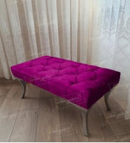 Kapitoneli Ayak Ucu Kapı Önü Antre Bench Puf Gümüş Ayak (120*45) (Mor)