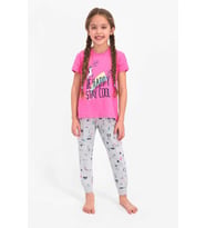 Roly Poly 2451 Kız Çocuk Be Happy Stay Cool Kısa Kol Pijama Takımı (Pembe)