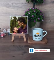 Babalar Günü Hediyesi Fotoğraflı Dekoratif Taş, Ahşap Altlıklı Türk Kahvesi Fincanı HediyeBabaya Hediye (Model 1)