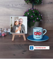 Babaya Hediye Fotoğraflı Dekoratif Taş, Ahşap Altlıklı Türk Kahvesi Fincanı Hediye Babaya Doğum Günü Hediyesi (Model 5)