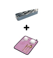 5'li Çekmece İçi Kaşıklık + Bulaşık Kurutma Matı 2'li Mutfak Seti (Pembe)