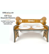 Suya Dayanıklı Ahşap Özel İsim Baskılı Seramik Kaseli Kademeli Köpek Mama ve Su Kabı Stantı 2000 ml (Beyaz - Ceviz)