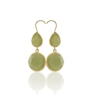 Kadir Jewellery 22 Ayar Altın Kaplama Kadın Taşlı Küpe -El İşçiliği Ve Hipoalerjenik Küpe (Zeytin Yeşili)