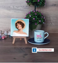 Kimya Öğretmeni Fotoğraflı Dekoratif Taş, Ahşap Altlıklı Türk Kahvesi Fincanı Hediye (Model 4)