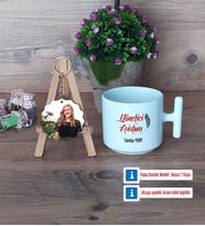 Yönetici Asistanına Hediye Kupa Bardak Beyaz ve Fotoğraflı Ahşap Anahtarlık Hediye (Model 12)