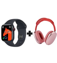 Smart Watch 7 Serisi Akıllı Saat ve P9 AirPods Max İkili Paket (Siyah-Pembe)