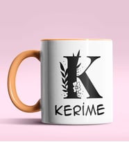 Kişiye Özel K Harfi Romantik Tasarım Siyah Renk Kupa (Turuncu)