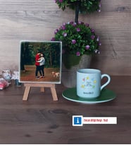 Doğum Günü Hediyesi Fotoğraflı Dekoratif Taş, Ahşap Altlıklı Türk Kahvesi Fincanı Hediye (Model 9)