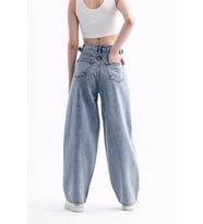 PASS&PASS 2430 Kadın Yandan Tokalı Baggy Jeans Kot Denim Pantolon (Kar Beyaz)
