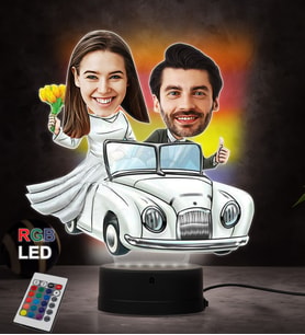 Doğum Günü Hediyesi,Sevgiliye Hediye, Kişiye Özel Fotoğraflı Gelin Damat Karikatür 3D Led Lamba (RGB)