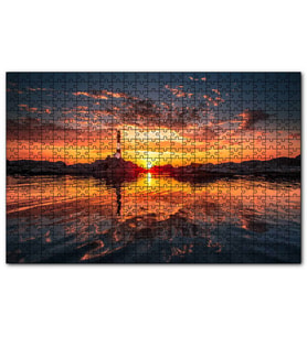 Cakapuzzle Günbatımı Deniz Feneri Kayalıklar ve Bulutlar  Puzzle Yapboz MDF (Ahşap) (500 Parça)
