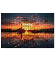 Cakapuzzle Günbatımı Deniz Feneri Kayalıklar ve Bulutlar  Puzzle Yapboz MDF (Ahşap) (500 Parça)