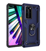 Huawei P40 Pro Kılıf Zore Vega Yüzüklü Standlı Zırh Kılıf (Mavi)