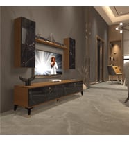 Decoraktiv Eko 7 Mdf Std Gold Tv Ünitesi Tv Sehpası (Ceviz - Siyah Mermer)