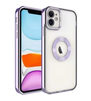 iPhone 11 Kılıf Köşeleri Renkli Şeffaf Kamera Korumalı Silikon Luxury Kapak (Lila)