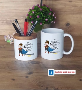 Kadın Öğretmene Hediye Kalemlik, Kupa Bardak T Kişiye Özel Hediye (Model 4)