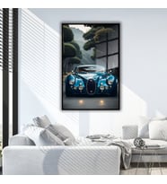 Metal Çerçeveli Temperli Cam Tablo Açık Mavi Bugatti (Siyah)