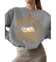 unisex kadın Bej 3 iplik şardonlu erkek kalın bisiklet yaka Sweatshirt Finansal özgürlük Baskılı (Gri)