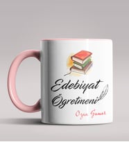 Kişiye Özel Edebiyat Öğretmeni Tasarım Siyah Renk Kupa Bardak  (Pembe)