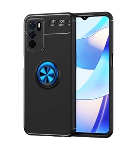Oppo A16 Kılıf Mıknatıslı Yüzüklü Standlı Yumuşak Silikon Kapak Ravel (Siyah-Mavi)