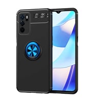 Oppo A16 Kılıf Mıknatıslı Yüzüklü Standlı Yumuşak Silikon Kapak Ravel (Siyah-Mavi)