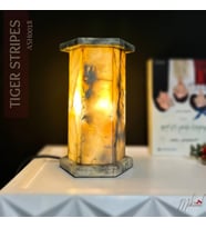 Altıgen Mermer Alabaster Masa Lambası – Ev İçin Sıcak Ortam Aydınlatması- Mükemel orijinal tasarım (Gri)