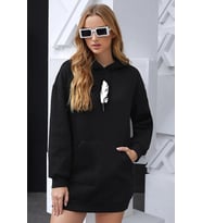 Unisex Tüy Baskılı Sweatshirt (Siyah)