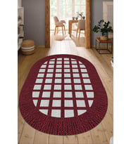 Dijital Baskılı Kaymaz Taban Yıkanabilir Oval Salon Halısı Mutfak Halısı Yolluk NDO-SD-1027 (Bordo)