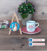 Coğrafya Öğretmeni Türk Kahvesi Fincanı Ahşap Altlıklı ve Fotoğraflı Ahşap Anahtarlık Hediye (Model 6)