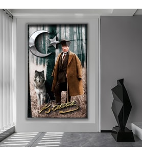 Metal Çerçeveli Atatürk Cam Tablo (Gümüş)