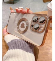 iPhone 13 Pro Max Kılıf Köşeleri Renkli Şeffaf Kamera Korumalı Silikon Luxury Kapak (Gold)