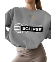 3 iplik şardonlu Sweatshirt kadın Tutulma Baskılı Bej erkek kalın unisex Sweatshirt bisiklet yaka (Gri)