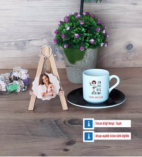 En İyi Diş Hekimi Türk Kahvesi Fincanı Ahşap Altlıklı ve Fotoğraflı Ahşap Anahtarlık Hediye (Model 7)