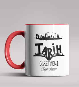 Kişiye Özel Tarih Öğretmeni Tasarımlı Siyah Renk Kupa Bardak 7 (Kırmızı)