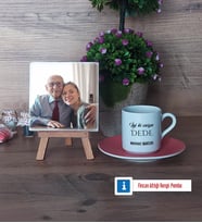 Dedeye Hediye Fotoğraflı Dekoratif Taş, Ahşap Altlıklı Türk Kahvesi Fincanı Hediye (Model 6)